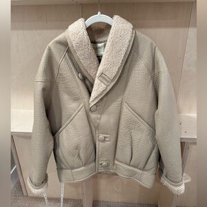 Beige leather bomber jacket by Rue Sloane